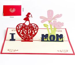 Les cadeaux de maman aiment merci cartes de voeux avec enveloppe festival fleurs laser coupé creux à la main 3D pop up mères cartes postales 9635347