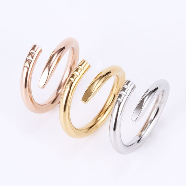 Love Nail Ring Designer Bijoux Pour Femmes Hommes Cristal De Luxe Titane Acier Alliage Argent Rose Plaqué Or Accessoires De Mode Ne Se Fanent Jamais Cadeaux De Mariage De Fiançailles