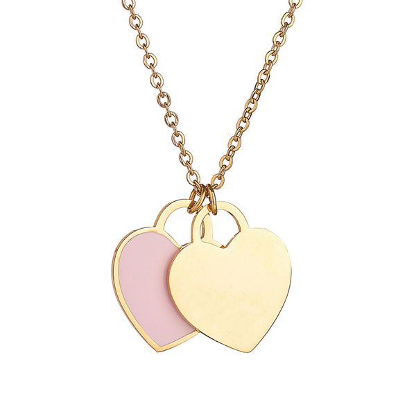 Colliers d'amour Nouveau cœur de bijoux en or coeur pour femmes Sier en acier inoxydable rose rouge vert double collier de la Saint-Valentin