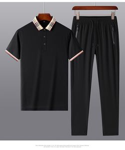 Traje casual de verano, camisa POLO para hombre, camiseta de manga corta con solapa, pantalones casuales elásticos de seda helada, conjunto de dos piezas, talla M--4XL