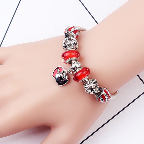 Bracelet pendentif amour DIY Strands main perlée rouge cerise agir le rôle de vente en gros