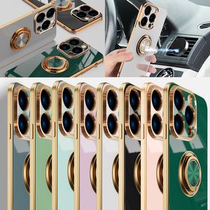 Coques Coque pour iPhone 14 Pro Max 13 Mini 12 11 XS XR X 8 7 Plus SE Placage Béquille Support Doux Silicone Caoutchouc Voiture Magnétique Support De Couverture