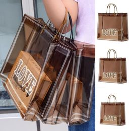 LOVE PRINT PVC Sacs fourre-tout épais pour les femmes Casual Portable Handbag Sac à main Sac-cadeau Vêtements réutilisés en plastique Shopping 240430