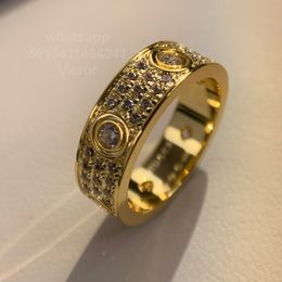 Liefdesring volledige diamant breed 5-6 mm V goud 18 K vervaagt nooit luxe merk officiële reproducties Met doos paar ringen hoogste tegenkwaliteit anti-allergie ring