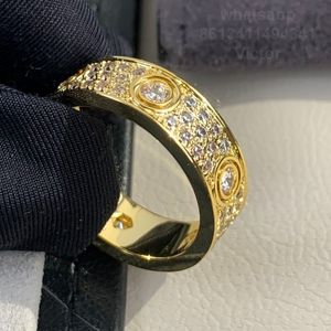 Anillo de amor lleno de diamantes de ancho 5-6 mm V oro 18 K nunca se desvanecen marca de lujo reproducciones oficiales Con caja anillos de pareja anillo de regalo de aniversario de la más alta calidad de contador