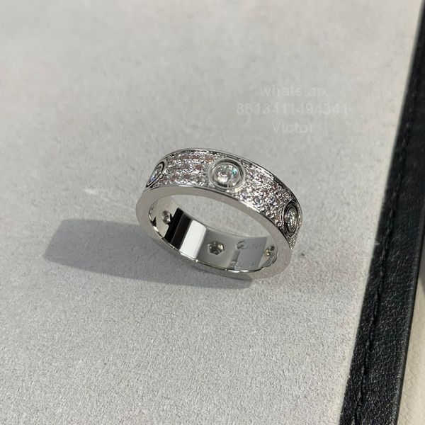 Anillo de amor lleno de diamantes de ancho 5-6 mm V oro 18K nunca se desvanece marca de lujo reproducciones oficiales Con caja anillos de pareja regalo exquisito anillo antialérgico