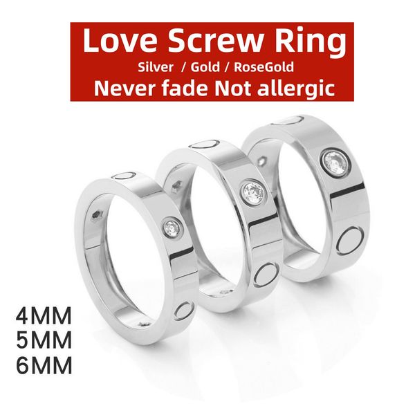 Amour Bague hommes Bagues femmes couple 4mm 5mm 6mm Titane acier argent or rose diamant designer luxe Ne se fane jamais Non allergique Cadeau Saint Valentin Fête mariage