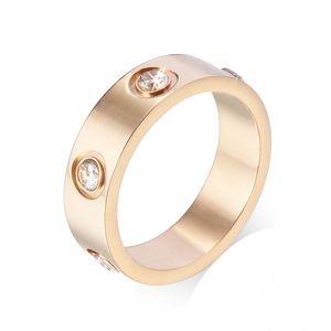 Love Ring anillo para hombre 6 Diamantes joyas de lujo Titanio acero Oro Plata Rosa tamaño 5/6/7/8/9/10/11 mm Nunca se desvanecen No alérgico Anillos de diseño de banda para mujeres tamaño ancho 4/5/6 mm