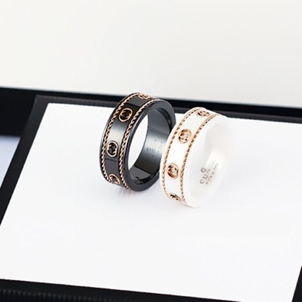 Anillo de amor Cerámica y porcelana Hombres Diseñador de joyas para mujeres Anillos para mujer Regalo de aniversario G doble cerámica en blanco y negro anci233U