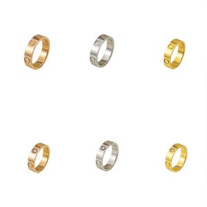 Love Rings Men Designer schroef Diamant titanium stalen bague vrouwen ring vergulde sier rosé goud paar sieraden voor geliefden 4 mm 5 mm 6 mm bruiloft cadeau