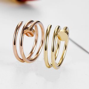 Bagues d'amour Femmes Bague Bague Bijoux Titane Acier Simple Clou Double Couches Mode Rue Casual Couple Classique Or Argent Rose En Option Taille5-10 YMR086