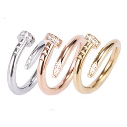 Anillos de amor para mujer, joyería de lujo, anillo de clavo de acero de titanio, regalo informal de moda para mujer con diamante CZ, regalo de propuesta para el Día de San Valentín