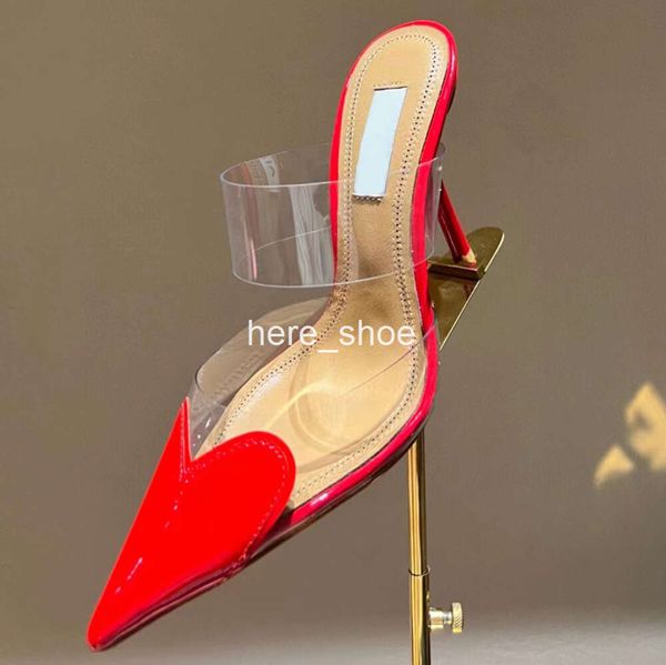 Sandales à talons hauts en forme d'amour PVC transparentBouts pointus 10,5 cm Mode sexy Stiletto Designer de luxe Chaussures habillées en strass Chaussure d'usine