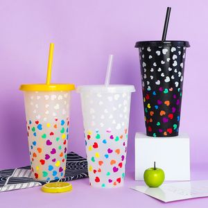 Creative Love Color Changing Cup 240oz / 710ml PP Drank Koud Blauw Plastic Water Cup Single Color Changing Straw Cup Fabrikanten Liefde Process 5 Stks