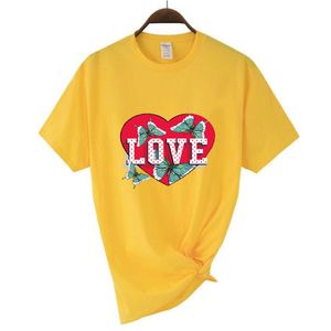 Love Thinking Letter Imprimer des femmes Coton Coton Sleeve Souffleur Brestable Vintage O Tops All-Math T-shirts décontractés