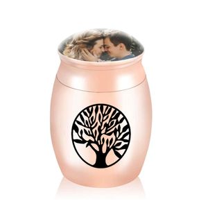Colgante de urna de cremación de árbol de amor, cubierta de vidrio transparente que se puede colocar en la foto para conmemorar el frasco de cenizas de la familia, cinco colores seleccionados