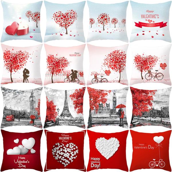 Funda de almohada con estampado de árbol de amor para el Día de San Valentín, funda de cojín para la cintura, funda de almohada para cama de boda, funda de almohada de poliéster para decoración del hogar 270q