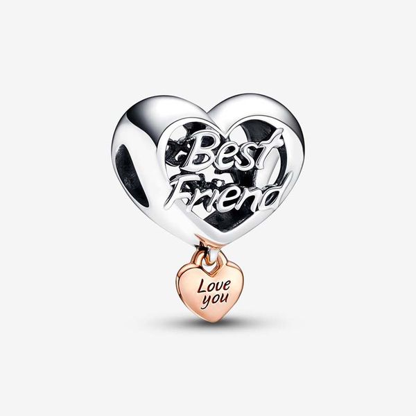 Love You Best Friend Heart Charm Pandoras Plata de ley 925 Conjunto de dijes de lujo Pulsera Fabricación de dijes Collar de diseñador Colgante Caja original Calidad SUPERIOR al por mayor