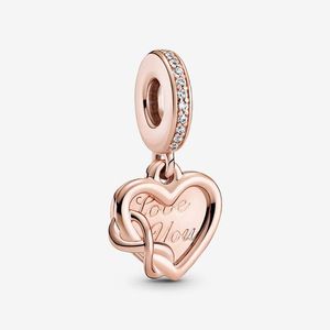 Love You Infinity Heart Dangle Charm Pandoras 925 sterling zilveren luxe bedelset Armband maken Rose Gold charms Designer kettinghanger Originele geschenkverpakking