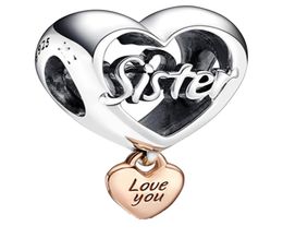 Love You Sister Heart 925 Sterling Silver Charm Dangle Moments Family para Fit Charms Mujer Hija Pulseras Joyería 782244C00 Andy Jewel2624058