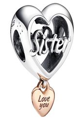 Love You Sister Heart 925 STERLING Silver Charm Sleep Moments Famille For Charms Fit