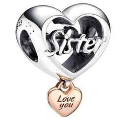 Love You Sister Heart 925 STERLING SILP CHARM MOBIRES SAVANTS FAMILLE POUR FIT CHARMES FEMMES DIRILES BRACELET