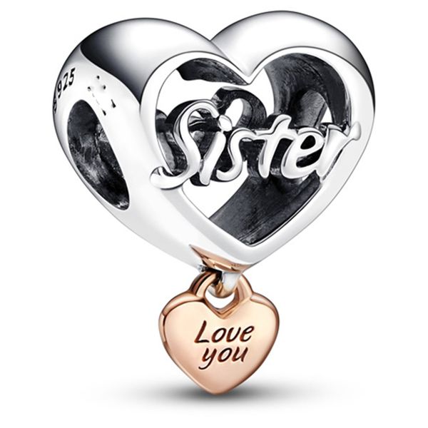 Love You Sister Heart 925 Sterling Silver Charm Pandora Dangle Moments Famille pour Fit Charms Femmes Fille Bracelets Bijoux 782244C00 Andy Jewel