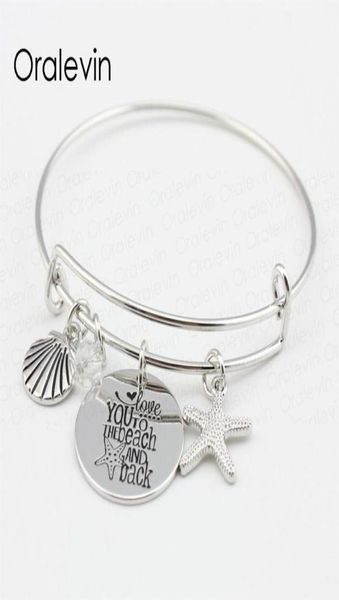 Je t'aime à la plage et à l'arrière des étoiles de mer Disc Charms Bracelet Bracelet Bangle Amant pour les enfants bijoux faits à la main 10pcs Lot 7403439