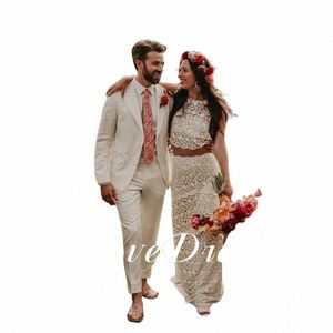 Lovedres Lace Boho Mermaid Wedding Dr con estampado floral Patrón sexy Vestido de novia 2 piezas Morden Vestido de Novia 2024 p6pC #