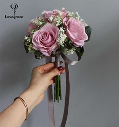 Lovegrace bruid rose bouquet bruiloftsbenodigdheden bruidsmeisje rose baby039s ademboeket bloem arrangement diy home party prom de7765624947