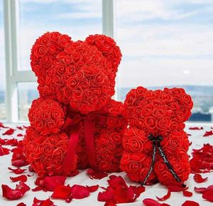 Belle 25cm / 40cm Ours en peluche Artificielle Rose Fleurs PE Rose Ours pour Femmes Petite Amie Saint Valentin Enfants Cadeau D'anniversaire 210624