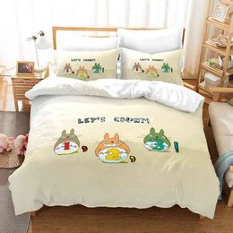 Mooie en schattige totoro comfortabele beddengoed cartoon naar beneden quilt bedekte dubbele queensiant bedden kussensloop 2/3 stuks