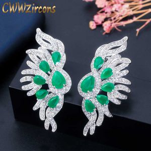 Belles ailes d'ange 4.5 cm zircon cubique vert cristal pierre longue boucle d'oreille de luxe Designer femmes bijoux CZ015 210714