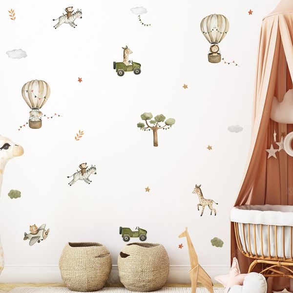 Belle Animal Ballon Éléphant Lion Girafe Stickers Muraux Pépinière Décoration de La Maison pour Enfants Chambre Bébé Garçons Chambre Décor Intérieur