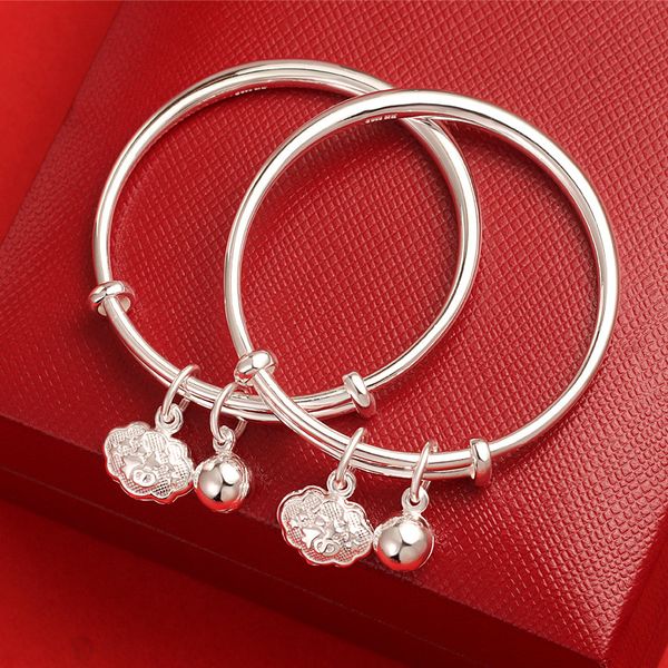 Joli bébé bracelets bracelets sans allergie réglable ouvert taille 999 argent cloches bébé bracelets pour enfants beau cadeau