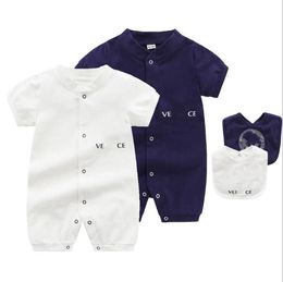 Mooie Baby Boys Meisjes Merk Vers Rompertjes Met Slabbs Hoofd Portret Gedrukt Peuter Korte Mouw Jumpsuits Zomer Zuigeling Kinderkleding Kleding 0-24 Maanden