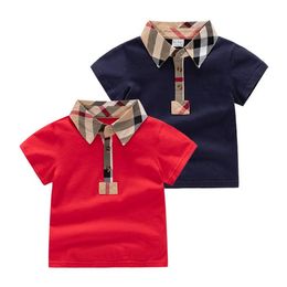 Mooie babyjongens meisjes t-shirts zomer kinderen korte mouw t-shirt turn down kraag kinderen plaid shirt kinder tops tees 1-6 jaar