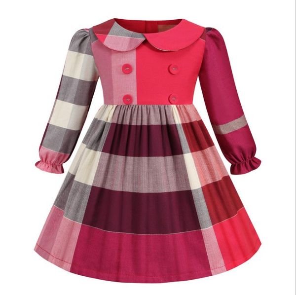 Jolies robes de princesse pour bébés filles, col rabattu, manches longues, en coton, jupes à carreaux, pour enfants 2-7T, printemps automne