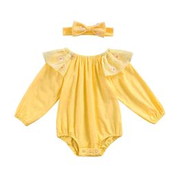 Belle bébé barboteuse à manches longues imprimé floral élastique manchette col body avec bandeau imprimé bébé vêtements doux 0-18 mois G220521