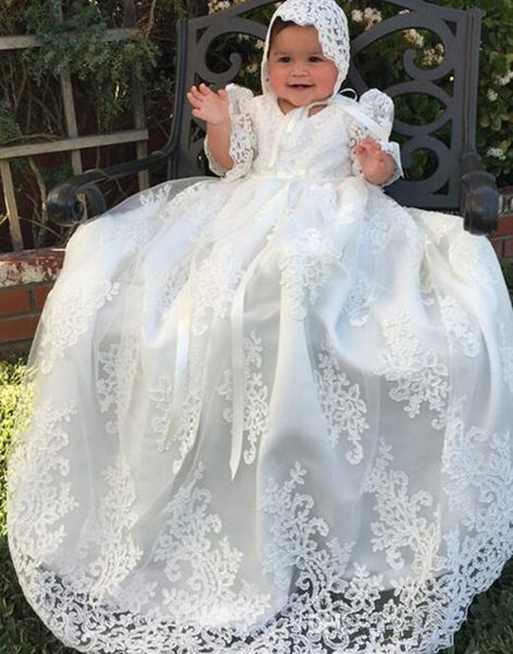 Belle robe de bal en dentelle Little Girls bébé robe de première communion Fleur fille Robes longues Tout-petits enfants anniversaire Robes de baptême 154