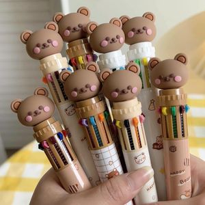 Belle tête d'ours 10 couleurs gros stylo à bille pour enfant étudiant Kawaii dessin animé Gel école fournitures de bureau cadeau papeterie