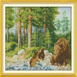 Beaux ours dans la forêt décor à la maison peinture à la main point de croix broderie couture ensembles compté impression sur toile DMC 14CT 268A