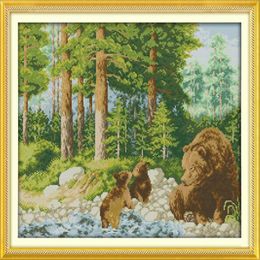 Beaux ours dans la forêt décor à la maison peinture à la main point de croix broderie couture ensembles compté impression sur toile DMC 14CT 224d