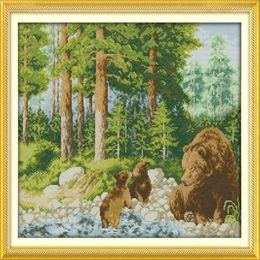 Beaux ours dans la forêt décor à la maison peinture à la main point de croix broderie couture ensembles compté impression sur toile DMC 14CT 3352