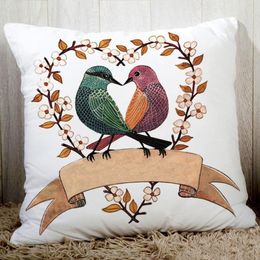 Beaux oiseaux dessins créatifs canapé housse de coussin fine literie en polyester taie d'oreiller 45x45 cm animaux de bande dessinée imprimé coussin de siège 2913