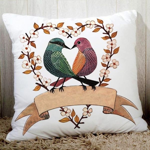 Funda de cojín para sofá con dibujos creativos de pájaros encantadores, funda de almohada de poliéster fino para cama, cojín de asiento con estampado de animales de dibujos animados de 45x45cm 259b