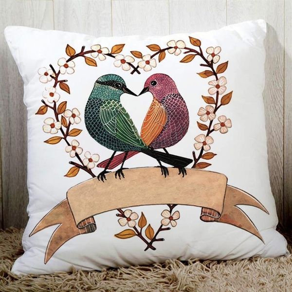 Beaux oiseaux dessins créatifs housse de coussin de canapé literie en polyester fin taie d'oreiller 45x45cm animaux de bande dessinée imprimé coussin de siège260q