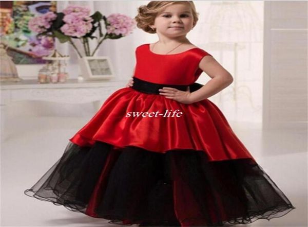 Belles robes de fille de fleur noire et rouge pour robe de bal de mariage Tutu Crew longueur de plancher 2019 pas cher petite fille fête d'anniversaire Commu1126645