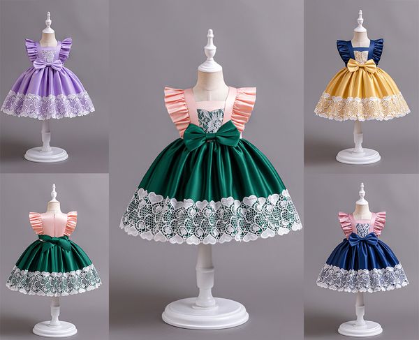 Precioso Azul Verde Amarillo Púrpura Cuadrado Cumpleaños de la niña / Vestidos de fiesta Vestidos del desfile de la niña Vestidos de niña de las flores Faldas de todos los días para niñas Ropa para niños SZ 2-10 D331092