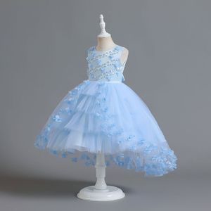 Belle Rose Blue Rose Blanc Blanc Girl Girl Girl Robes de fête Girl's Pageant Robes Flower Girl Robes Girls Tails Tous